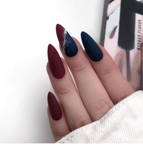 Matte Almond Nails, Blue Nail Art Designs, Navy Blue Nails, Matte Nails Design, Blue Nail Art, Red Nail Designs, Almond Nails Designs, Popular Nails, Cool Nail Designs