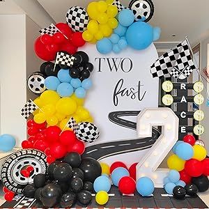 Two Fast Party, Car Party Decorations, Race Car Party Decorations, Car Birthday Party, Birthday Party Balloons, Balloons Arch, Ideas Cumpleaños, Race Car Birthday Party, Car Theme