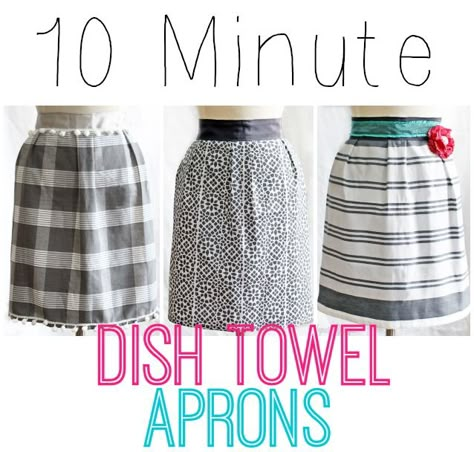 Sew these quick aprons in just a few minutes. All you need is a dish towel and some ribbon! #sewing Pochette Diy, Diy Sy, Towel Apron, Summer Sewing, Money Makers, Small Sewing, Sew Ins, Sewing Aprons, Aprons Patterns