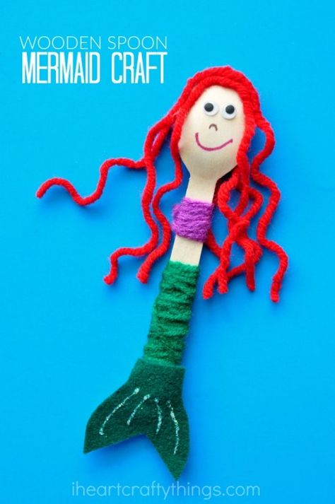 Mermaid fans will love this cute wooden spoon mermaid craft. The little mermaids make great puppets for imaginative play. Mermaid Crafts Preschool Art Projects, Little Mermaid Crafts, Mermaid Craft, Wooden Spoon Crafts, Spoon Craft, Spoon Crafts, Mermaid Crafts, Mouse Crafts, Ocean Crafts