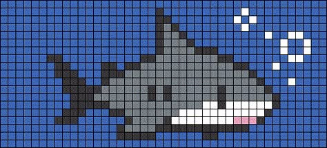 Sea Animals Pixel Art, Shark Grid Pattern, Shark Tapestry Crochet, Shark Pixel Art Grid, Sea Creature Pixel Art, Ferret Pixel Art, Small Crochet Alpha Patterns, Shark Bracelet Patterns, Shark Alpha Pattern