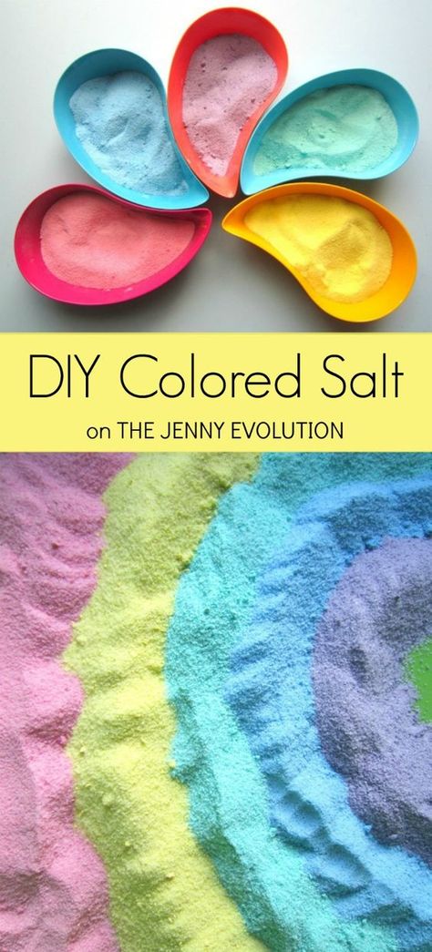 Easy DIY Colored Salt for Sensory Fun + Rainbow Salt Sensory Bin Rainbow Salt, Dye Rice, Sensory Projects, Colored Salt, Rainbow Sensory, Toddler Sensory Bins, Sensory Tubs, Sensory Ideas, Sensory Crafts