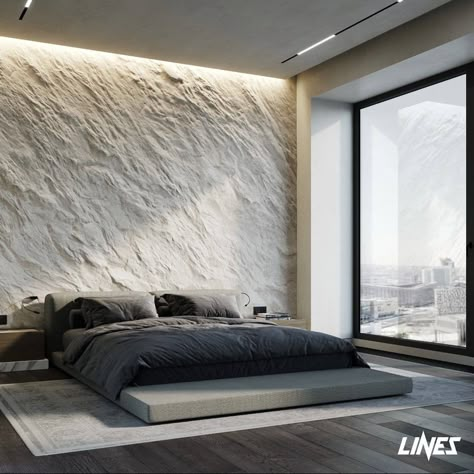 Stone Feature Wall, Bed Design Ideas, Contemporary Couches, Tranquil Bedroom, Stone Interior, Bed Design Modern, Luxury House Designs, Modern Bed, Bedroom Bed