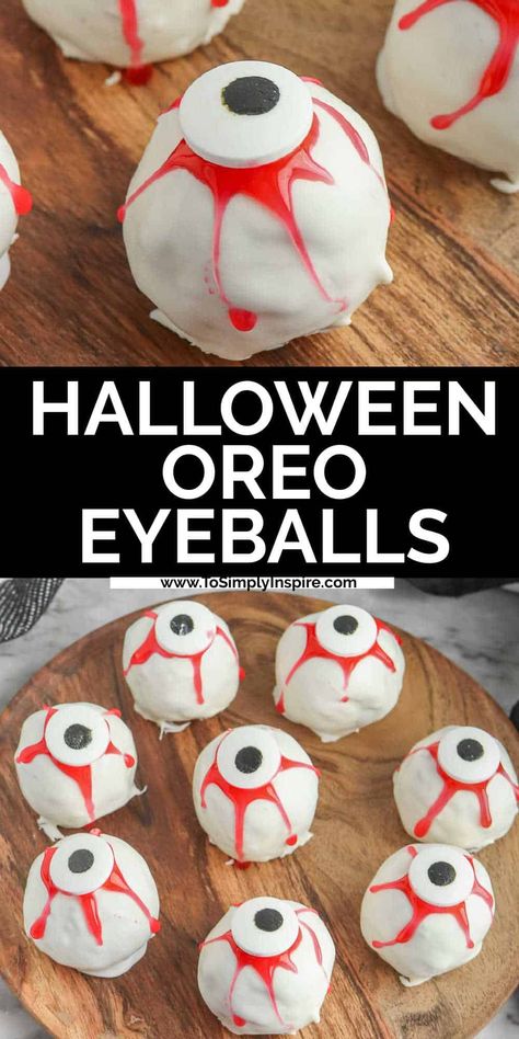 This spooky Oreo eyeball recipe combines the classic creamy goodness of Oreos and cream cheese with a bit of haunting charm. They are a fun eerie treat that will have your halloween party guests oohing and ahhing. Oreo Cookie Balls Halloween, Oreo Ball Eyeballs, Oreo Truffle Eyeballs, Eyeball Themed Food, Oreo Eyeballs Halloween Treats, Eye Ball Halloween Food, Eyeball Oreo Balls, Halloween Eyeball Treats, Oreo Truffles Halloween