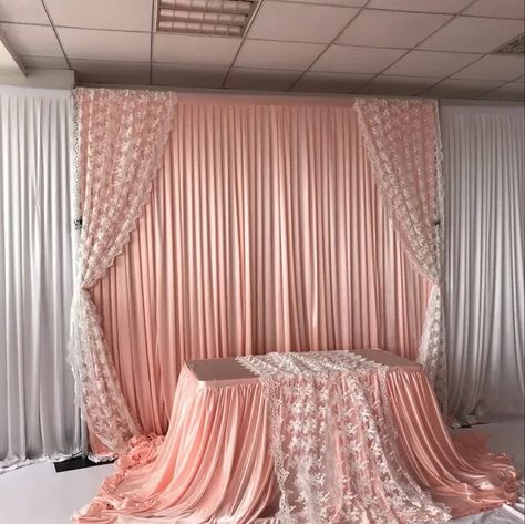 Images By Diana Quijano On Photo Booth Ideas 941 Wedding Peach Color, Drape For Wedding, Wedding Decoration Backdrop, Silk Backdrop, Wedding Draping, Decoration Backdrop, Swag Curtains, Baby Shower Candy Bar, Table Skirt