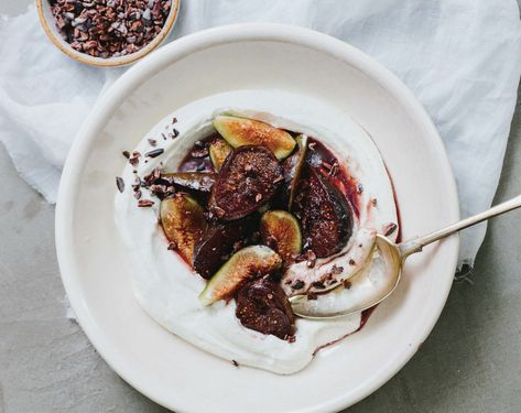 Sweet roasted figs in a bed of airy whipped ricotta. Fig Pudding, Meal Photo, Simple Grilled Chicken, Ricotta Recipe, Fig Season, Roasted Figs, Whipped Ricotta, Baking Treats, Cheese Course