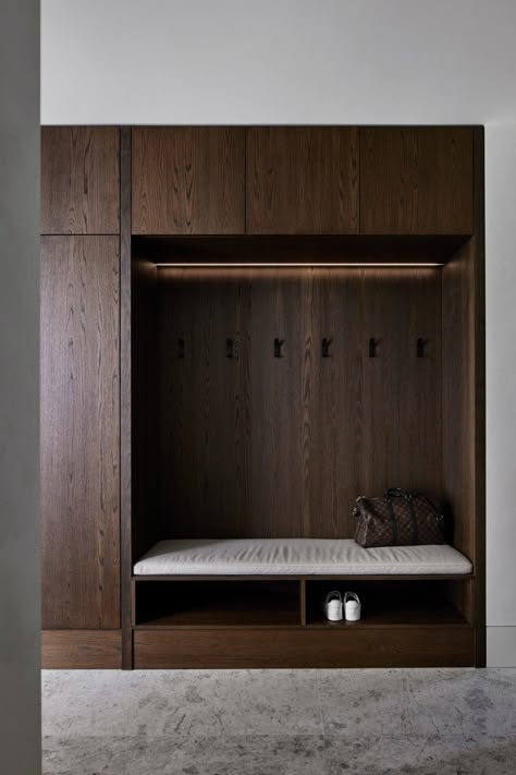 Entryway With Storage, Toorak Residence, Studio Tate, 70’s House, Minimalist Bedrooms, Shoes Cabinet, Entrance Furniture, Open Wardrobe, Open Closet