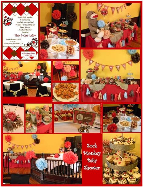 A Little Monkey is on the Way | CatchMyParty.com Sock Monkey Party, Sock Monkey Birthday, Sock Monkey Baby, Monkey Birthday Parties, Monkey Party, Monkey Monkey, Happy Learning, Monkey Baby Shower, The Maxx