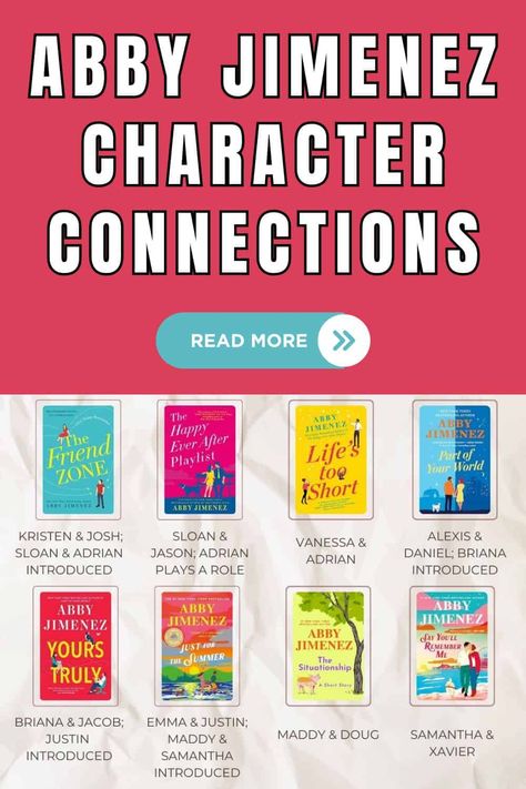 Complete Guide to Abby Jimenez's Character Connections Abby Jimenez Books, Part Of Your World Abby Jimenez, Yours Truly Abby Jimenez, Abby Jimenez, How To Read More, Celebrity Books, Romance Fiction, Reading Habits, Book Things