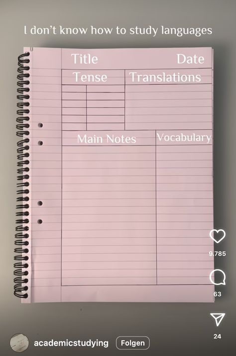 Cornell Method Notes Aesthetic, Vocab Study Notes, How To Study Civics, How To Take Notes For Each Subject, Notes For Language Learning, Note Taking Layout, High School Needs, Notetaking Ideas, Gcse Study