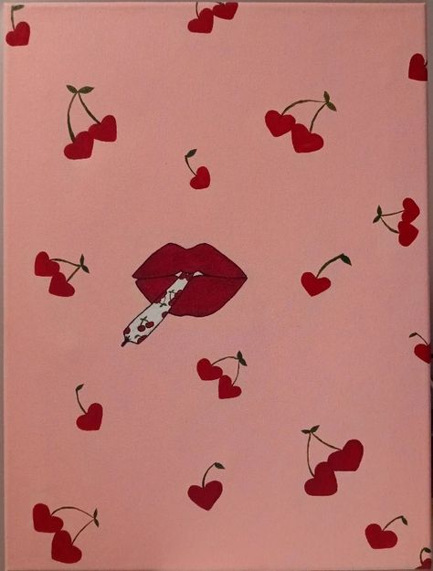 Red Easy Paintings, Easy Heart Paintings On Canvas, Easy Valentine Canvas Painting Ideas, Little Canvas Paintings Valentines, Valentine Paintings On Canvas Easy, Galentines Paint, Easy Girly Paintings, Valentines Painting Ideas Canvases Easy, Cherry Painting Easy