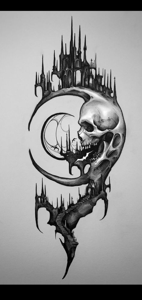 Satanic Tattoo Design, Fenrir Tattoo, Half Sleeve Tattoos Sketches, Half Sleeve Tattoos, Skull Art Tattoo, Half Sleeve Tattoos Drawings, Skull Sleeve Tattoos, Fantasy Tattoos, Creepy Tattoos