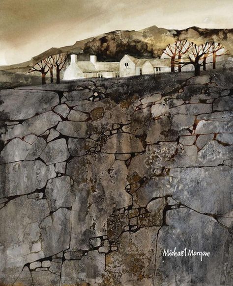 Michael Morgan, Art Greeting Cards, Dry Stone Wall, Dry Stone, Art Society, Watercolor Landscape Paintings, Abstract Art Landscape, Contemporary Landscape, Stone Wall