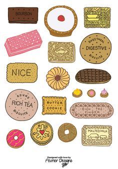 British Biscuits, Illustration Food, Great British, Food Illustrations, Food Art, Bourbon, Tea Party, Biscuits, Illustration Design