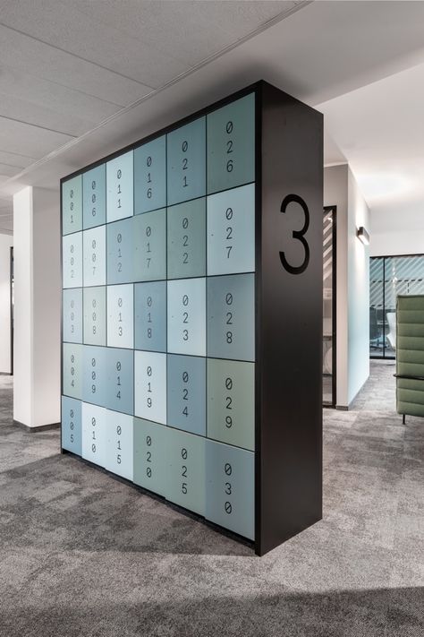 Locker Designs, Office Lockers, Environmental Graphic Design, Office Snapshots, Wayfinding Signage, Retail Design Blog, Gym Design, Dusseldorf, Coworking Space