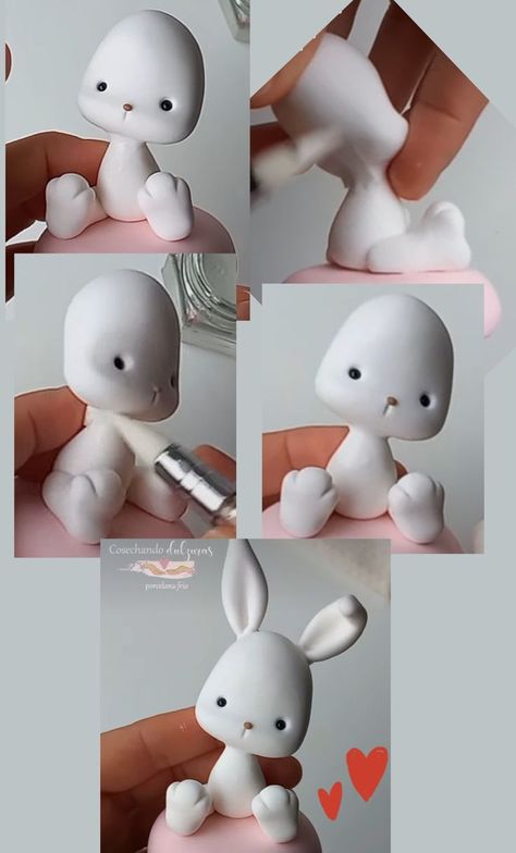 Fondant Rabbit, Polymer Clay Bunny, Fondant Figurines, Fondant Figures Tutorial, Rabbit Cake, Fondant Animals, Diy Air Dry Clay, Bunny Birthday, Fondant Tutorial