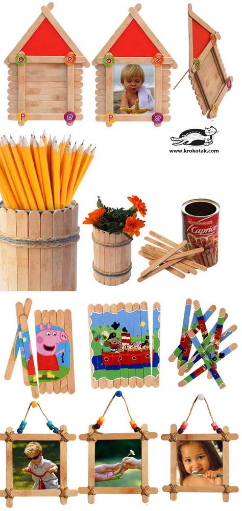 krokotak | frame Lolly Stick Crafts, Lolly Stick Craft, Popsicle Stick Picture Frame, Diy Christmas Pictures, Christmas Picture Frames, Christmas Arts, Picture Frame Crafts, Children Activities, Stick Crafts