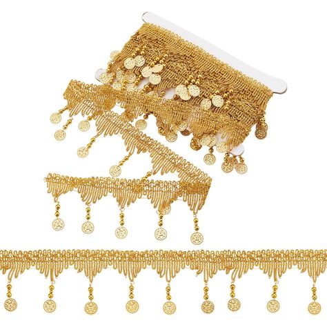 PRICES MAY VARY. Size Detail: The tassel lace ribbon is 1-1/2 inch (37.5mm) wide and 1.5mm thick. 4.92 yards (4.5m) in total. Ample length to meet your sewing needs, making it a beautiful decoration for your daily life or important occasions. Beads Tassel Trim: The golden lace trim is retro and elegant, the tassel with golden beads and round coin beads make it has a special design and nice metallic shine. Very suitable for decorating your clothes, curtains, lampshades, sofas and more. Easy to Us Drapery Tiebacks, Tassel Lace, Craft Home Decor, Japanese Interiors, Decorative Lamp Shades, Golden Lace, Curtains And Draperies, Fabric Trimmings, Golden Beads