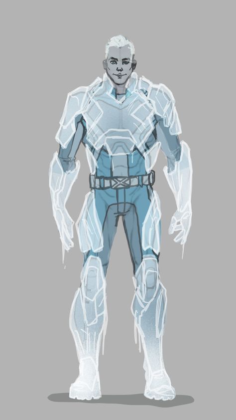 Ice Hero Costume Design Male, Ice Hero Costume Design, Ice Superhero Design, Ice Superhero, Marvel Redesign, Hero Concept, Hero Villain, Omega Red, Ice Man