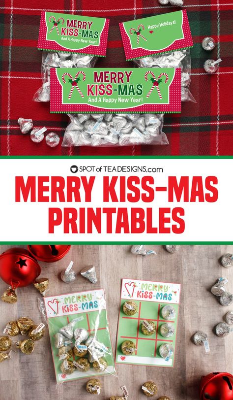 Merry Kiss-Mas Printables - Spot of Tea Designs Santa Kisses Free Printable, Merry Kissmas Printable Free, Elf Kisses Free Printable Bag Toppers, Elf Pillows Free Printable Bag Toppers, Kisses Chocolate Ideas Gift, Elf Kisses Free Printable, Hershey Kiss Christmas Crafts, Hershey Kisses Christmas Tree, Hershey Kisses Gifts