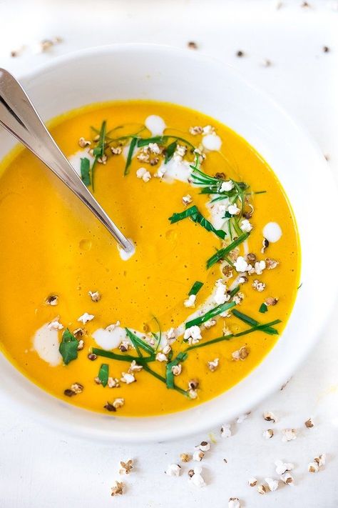 A delicious healthy recipe for Thai Sweet Potato Soup with coconut, lemongrass and ginger....light and tasty! Vegan and Gluten free! Thai Sweet Potato Soup, Thai Sweet Potato, Yam Soup, Easy Thai Recipes, Feasting At Home, Pureed Soup, Sweet Potato Soup, Sweet Potato Recipes, Eat Clean