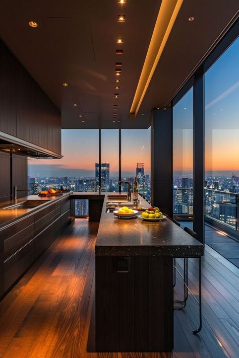 Nyc Penthouse Kitchen, Old Money Interior Design, Apartamento New York, Old Money Interior, Penthouse Aesthetic, Penthouse Kitchen, Fancy Apartment, Modern Luxury Apartment, Nyc Penthouse