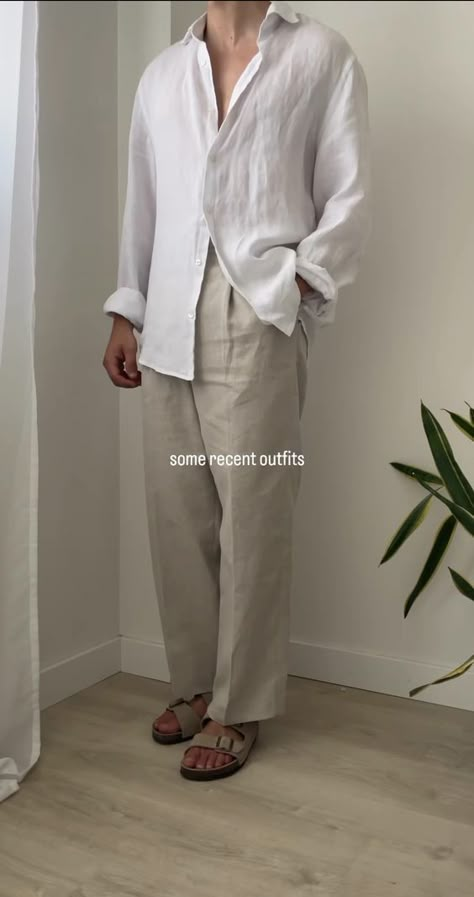 Men Linen Outfit Summer, Linen Outfit Men, Linen Outfit Summer, Old Money Men, Money Men, Linen Outfit, Minimalist Fashion Men, Breathable Clothes, Classy Outfits Men