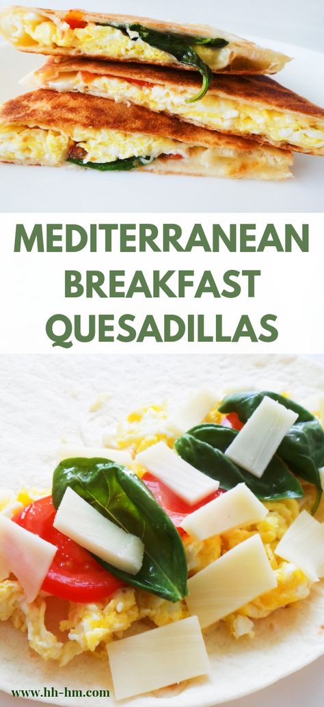 Mediterranean Breakfast Quesadilla - an easy and healthy breakfast recipe you can make in about 10 minutes with basic, easy to find ingredients. This quesadilla recipe is also perfect for lunch and can be eaten on the go. | clean eating recipes | clean eating breakfast recipes Mediterranean Diet Recipes Breakfast, Breakfast Quesadilla Recipes, Breakfast Quesadillas, Mediterranean Diet Breakfast, Easy And Healthy Breakfast, Mediterranean Recipes Healthy, Recipes Clean Eating, Mediterranean Breakfast, Mediterranean Diet Recipes Dinners