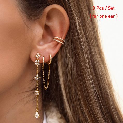 TIANDE Gold Color Long Chain Earrings Set for Women Zircon Ear Cuff Piercing Drop Earrings Fashion Ear Piercing Chain, Cuff Piercing, Piercing Chain, Ear Cuff Piercing, Long Chain Earrings, Chain Women, Long Chain, Chain Earrings, Set For Women