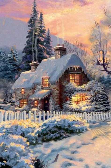 Magical Christmas of Thomas Kinkade 49 Thomas Kinkade Art, Thomas Kinkade Paintings, Thomas Kincaid, Thomas Kinkade Christmas, Kinkade Paintings, Winter Christmas Scenes, Art Thomas, Christmas Scenery, Vintage Christmas Images