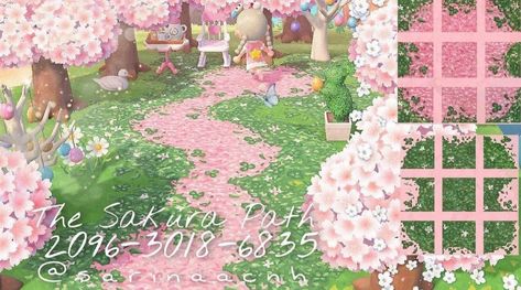 jinoo & rowan! on Instagram: “the cutest sakura path made by @sarinaacnh !!” Acnh Sakura Path, Acnh Sakura, Fairy Island, Acnh Path, Cottagecore Pink, Pink Cottagecore, Pink Island, Acnh Cottagecore, Animal Crossing 3ds