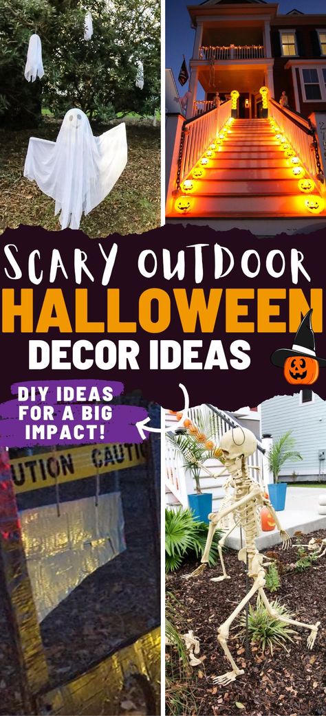 scary outdoor halloween decorating ideas! Homemade Halloween Decorations Outdoor, Outdoor Halloween Decor Ideas, Front Yard Halloween Decorations, Spooky Outdoor Halloween Decor, Halloween Yard Displays, Outside Halloween Decorations, Halloween Decorating Ideas, Outdoor Halloween Decor, Scary Halloween Decorations Outdoor