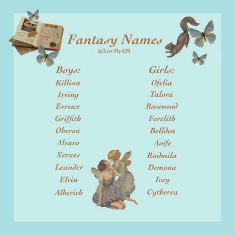 Character Creation Ideas, Scene Name Ideas, Make Fantasy Names, Snail Names, Creature Names Mythical, Fairy Names Aesthetic, Fantasy Land Name Ideas, Cute Fairy Names, Dark Names For Characters