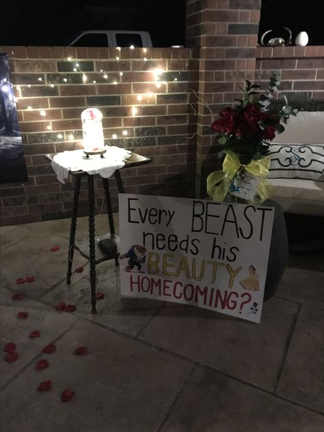 Beauty and the Beast Homecoming Proposal Beauty And The Beast Promposal Prom Ideas, Beauty And Beast Prom Proposal, Beauty And The Beast Homecoming Proposal, Beauty And The Beast Proposal Ideas, Beauty And The Beast Hoco Proposals, Beauty And The Beast Homecoming, Wofo Posters, Beauty And The Beast Promposal, Asking To Be Valentine Ideas