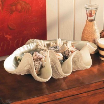 Fill your clam shell with even more shells, and bits of coral, faux coral if possible, so perfectly beachy! Large Clam Shell, Large Sea Shells, Giant Clam Shell, Giant Clam, Glass Floats, Shell Decor, Clam Shell, Ballard Designs, Beach Cottages