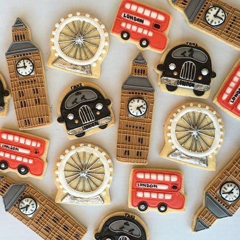 London sugar cookies 🇬🇧🇬🇧🇬🇧… Ben's Cookies, British Party, London Kids, Icing Ideas, Pastry Design, Big Ben Clock, Cookie Inspiration, Birthday Party Cake, Great British