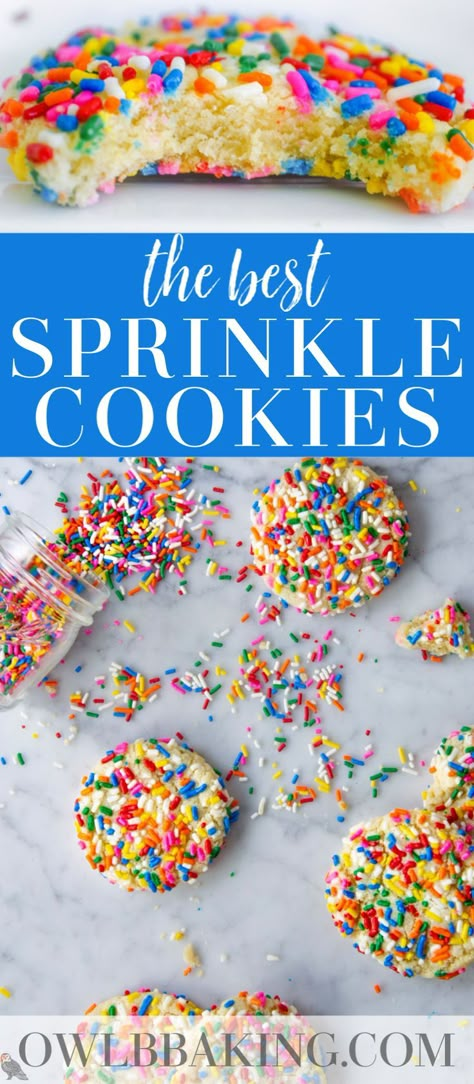 Cookie Recipes With Sprinkles, Sprinkles Cookies Recipe, Sugar Cookie Recipe Sprinkles, Soft Sprinkle Cookies, Sugar Cookie Sprinkles, Sprinkled Sugar Cookies, Dessert With Sprinkles, Sugar Cookie Recipe With Sprinkles, Sprinkle Sugar Cookie Recipe