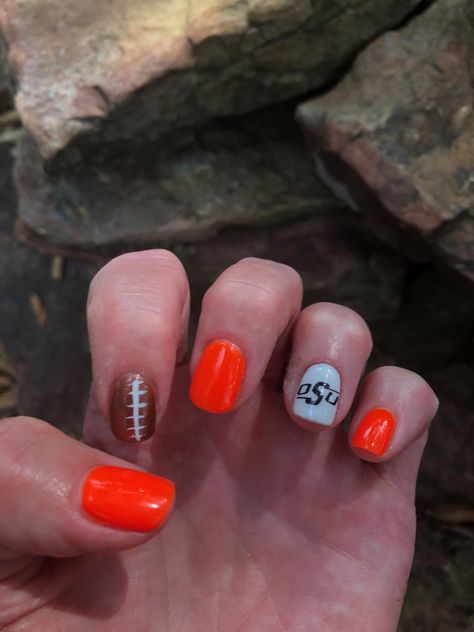 Oklahoma State Cowboys Osu Nails Oklahoma, Oklahoma State Nails, Osu Nails, Bulldog Nails, University Nails, Football Nail Designs, Cowboy Nails, Football Nails, Osu Cowboys