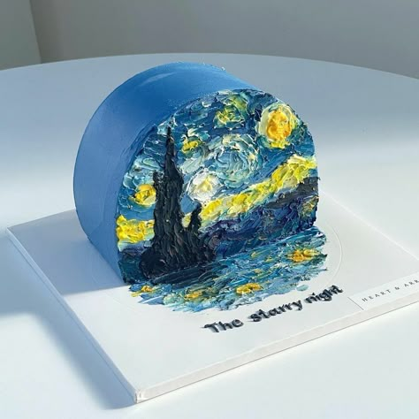 Starry Night Cakes, Starry Night Birthday Cake, Van Gogh Cake Birthday, Bolo Van Gogh, Van Gogh Cake, Starry Night Cake, Gogh Cake, Chocolate Birthday Cake Decoration, فنسنت فان جوخ