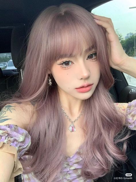 Lilac Pink Hair, Purple Ash Hair Color, Lavender Ash Hair, Lavender Pink Hair, Ash Pink Hair, Ash Purple Hair, Korean Hair Dye, Red Purple Hair, Kpop Hair Color