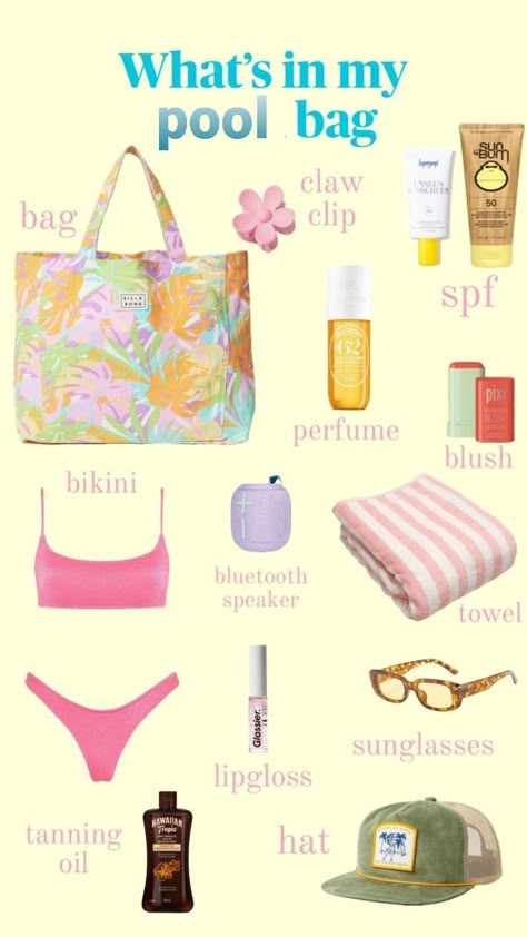 Healthy Snacks For Beach, Summer Pool Bag Essentials, Whats In My Summer Bag, Beach Vacay Essentials, Whats In My Beach Bag Summer, Beach Vacation Necessities, Beach Girl Essentials List, What To Put In A Beach Bag, Beach Bag Packing List