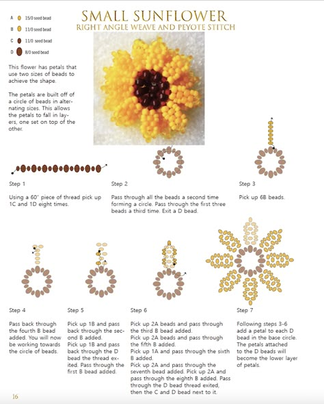 Beaded Flower Patterns Free, Seed Bead Flowers Pattern, 3d Beaded Earrings Tutorial, Small Beaded Flowers, 3d Beading Tutorial, Sunflower Seed Bead Pattern, Seed Bead Sculpture, Beaded Sunflower Pattern, 3d Seed Bead Patterns