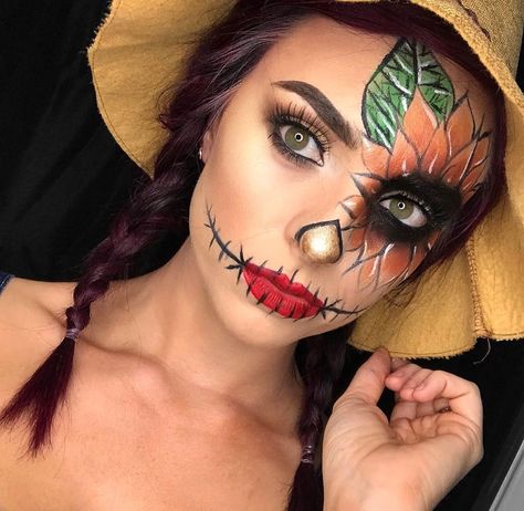 Sunflower Scarecrow, Scarecrow Makeup, Mehron Makeup, Halloween Makeup Pretty, Halloween Inspo, Halloween Makeup Looks, Eye Makeup Tutorial, Scarecrow, Halloween Makeup