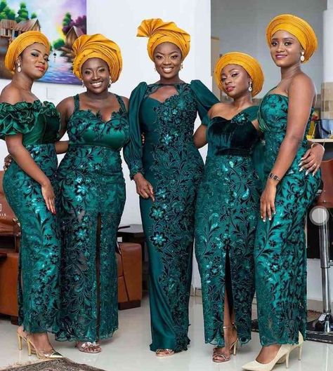 Lace Bridesmaid Dresses Ghana, Yoruba Bridesmaid Dresses, Latest Aso Ebi Styles 2023, Simple Nigerian Wedding Guest Outfit, Traditional Bridesmaid Dresses African, Asoebi Lace Styles For Wedding, Nigerian Bridesmaid Dresses, Emerald Green Lace Dress, Asoebi Lace Styles