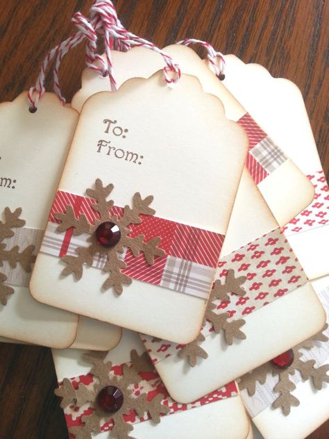 Nordic Snowflake Gift Tags Red and Tan by CharonelDesigns on Etsy, could make with CTMH items Snowflake Gift Tags, Nordic Snowflake, Xmas Tags, Holiday Tags, Handmade Gift Tags, Handmade Tags, Christmas Paper, Christmas Gift Wrapping, Xmas Crafts