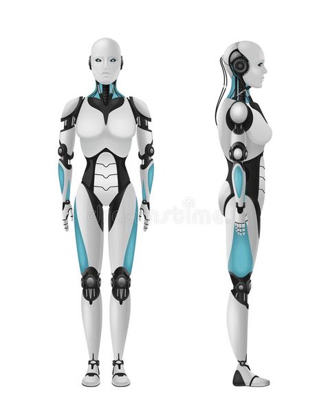 Female Droid, 3d Composition, Vector Robot, Feminine Body, Robot Costumes, Robot Parts, Cyborgs Art, Blank Background, Humanoid Robot