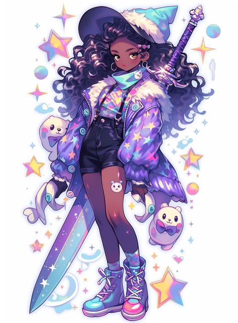 Black Magical Girl, Black Witches, Fantasy Things, Witch Characters, Ipad Aesthetic, Anime Witch, Witch Design, Black Characters, Art Life