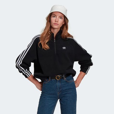 adidas Adicolor Classics Polar Fleece Half-Zip Sweatshirt - Black | adidas US Adidas Sweatshirt Outfit, Old School Fashion, Adidas Adicolor, Velvet Sweatshirt, Half Zip Fleece, Adidas Sweatshirt, Adidas Fashion, Half Zip Sweatshirt, Adidas Hoodie