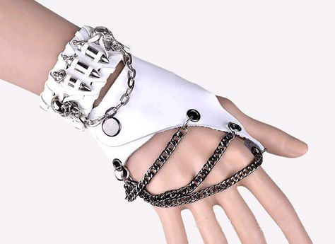 White leather bangle bracelet studed with bullet ,Leather glove,Fingerless… Leather Bangle, Hand Jewelry, Kpop Fashion Outfits, Character Outfits, Kpop Fashion, Punk Fashion, Alternative Fashion, Lany, Leather Glove