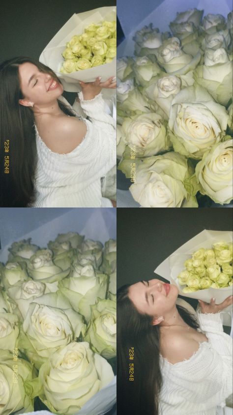 Insta Photo Ideas With Flowers, How To Pose With Bouquet, Smelling Flowers Pose, Bouquet Pictures Photo Ideas, Photo Poses With Flowers, Poses With Flowers Bouquets, Pic With Flowers, Flower Instagram Story, Flower Bouquet Pictures